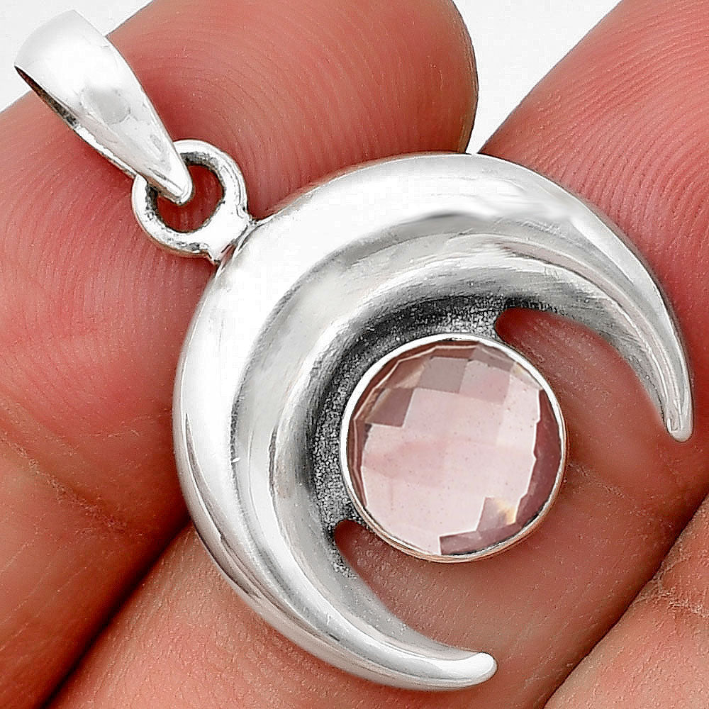 Crescent Moon - Rose Quartz Checker Pendant P-1014 SDP139985