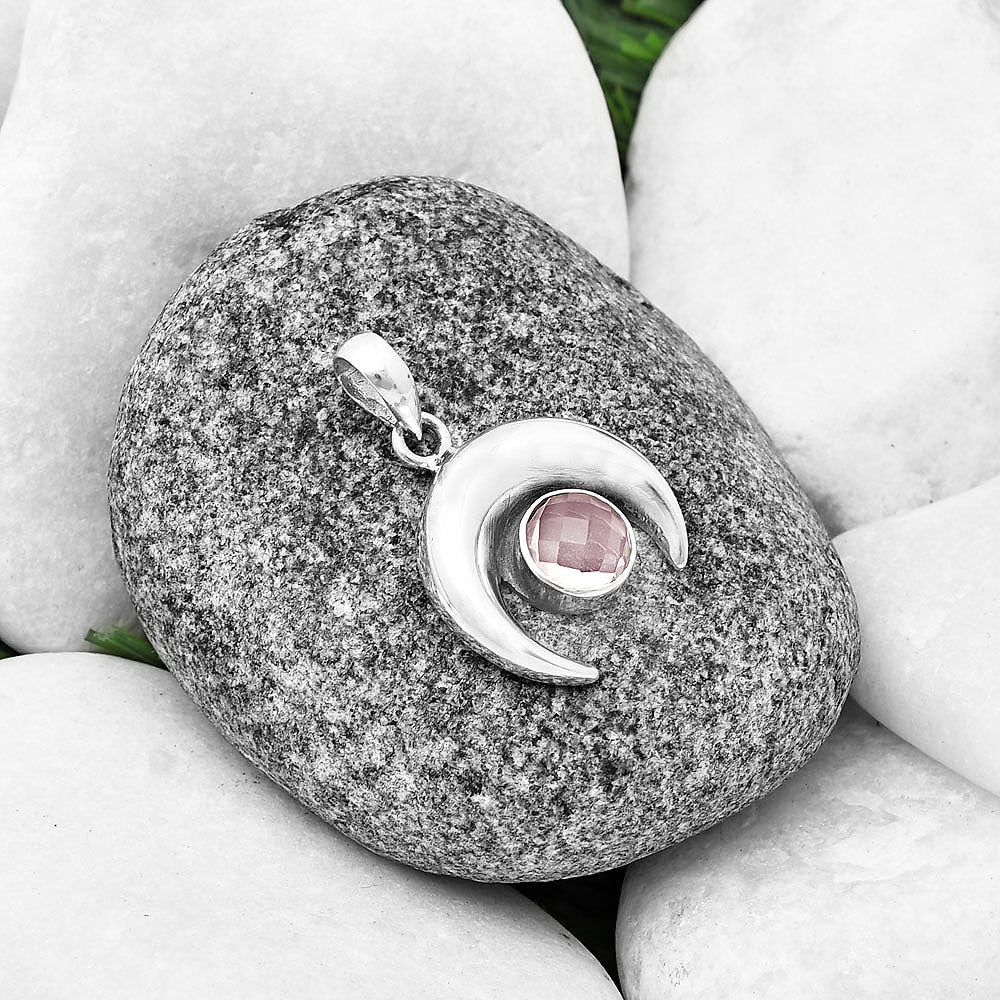 Crescent Moon - Rose Quartz Checker Pendant P-1014 SDP139985