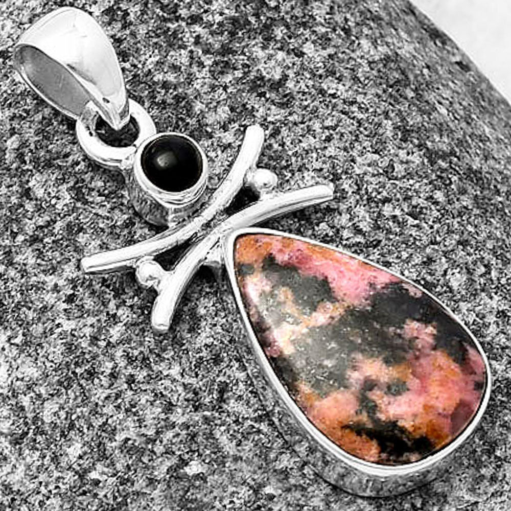 Natural Rhodonite & Black Onyx Pendant P-1243 SDP140772