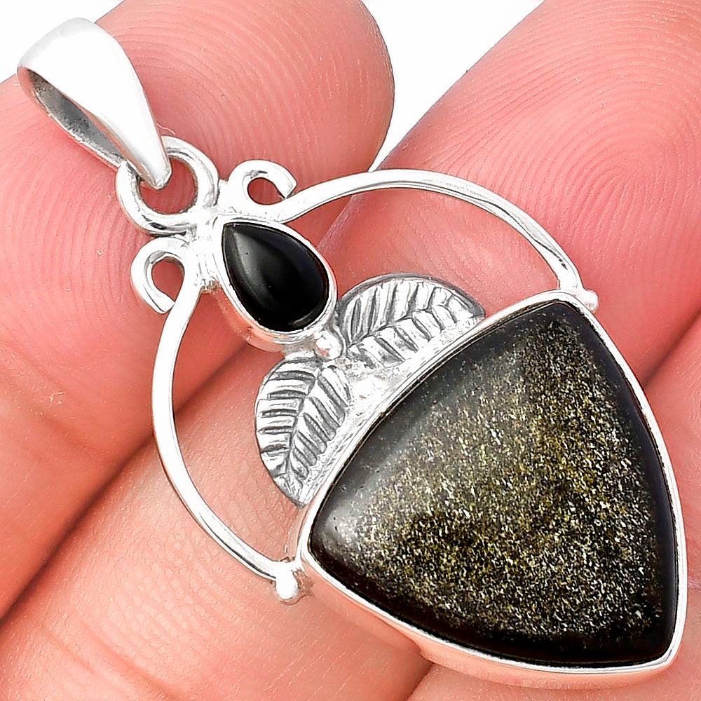 Natural Silver Obsidian & Black Onyx Pendant P-1434 SDP143374