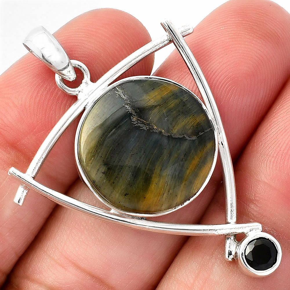 Natural Blue Tiger Eye & Black Onyx Pendant P-1499 SDP146780