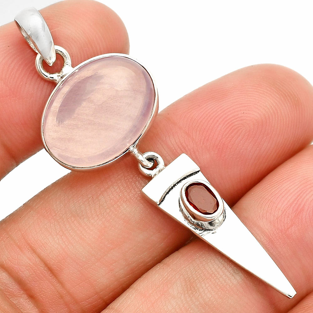Natural Rose Quartz & Garnet Pendant P-1474 SDP148537
