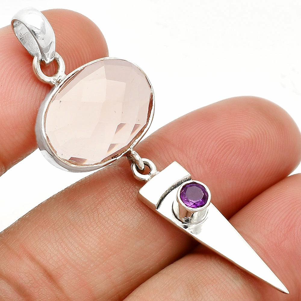 Natural Rose Quartz & Amethyst Pendant P-1474 SDP148542
