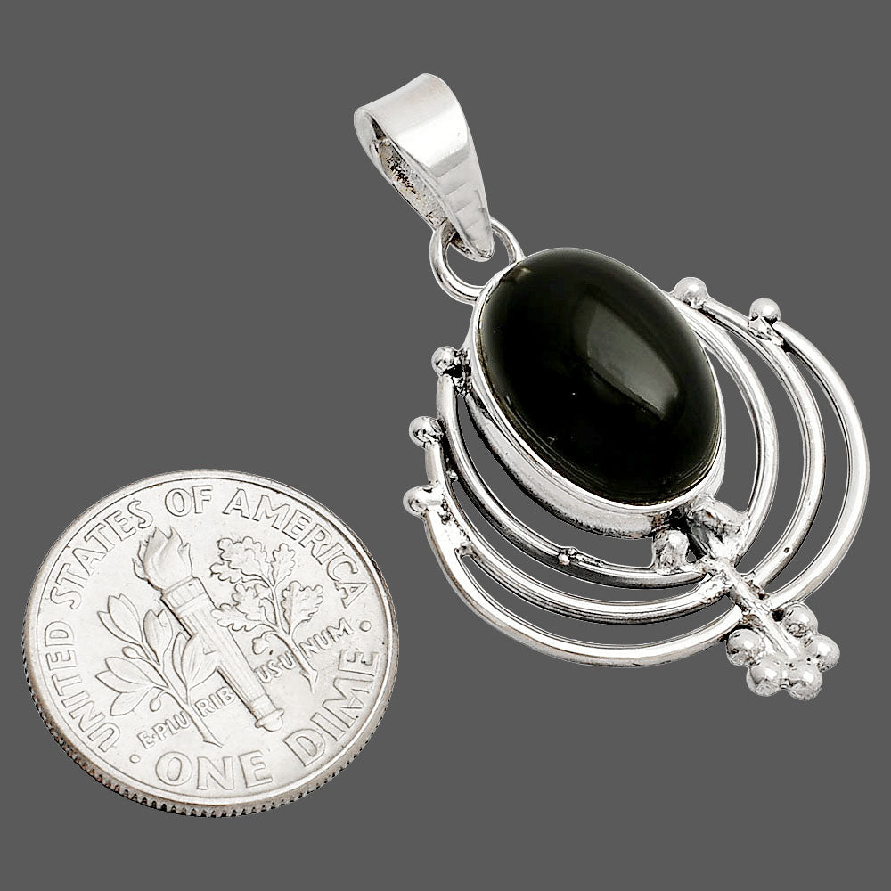 Lotus - Natural Black Onyx - Brazil Pendant P-1702 SDP148918