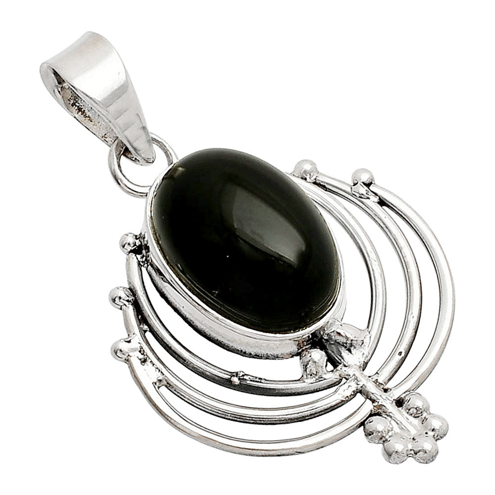 Lotus - Natural Black Onyx - Brazil Pendant P-1702 SDP148918