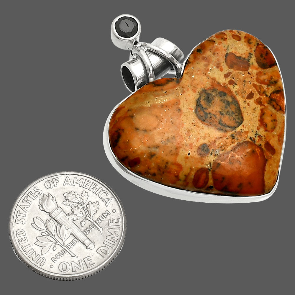 Heart Leopardite Jasper & Black Onyx Pendant P-1159 SDP149678