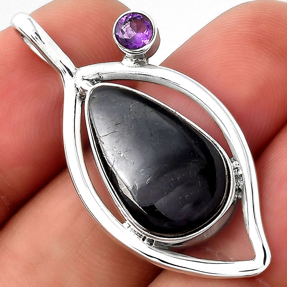 Black Onyx - Brazil and Amethyst Pendant P-1640 SDP155371