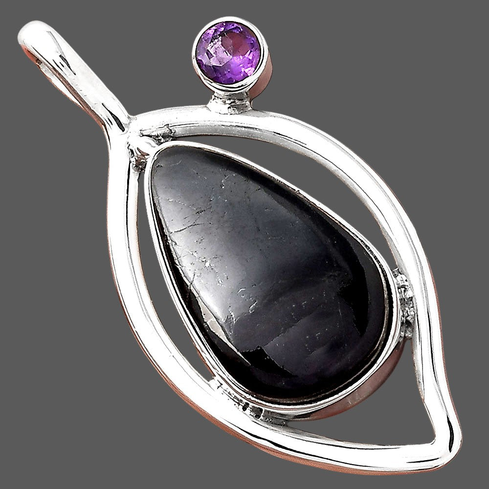 Black Onyx - Brazil and Amethyst Pendant P-1640 SDP155371