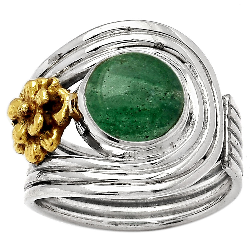 Two Tone Adjustable Flower Green Aventurine Ring size-6.5 R-1491 SDR150959