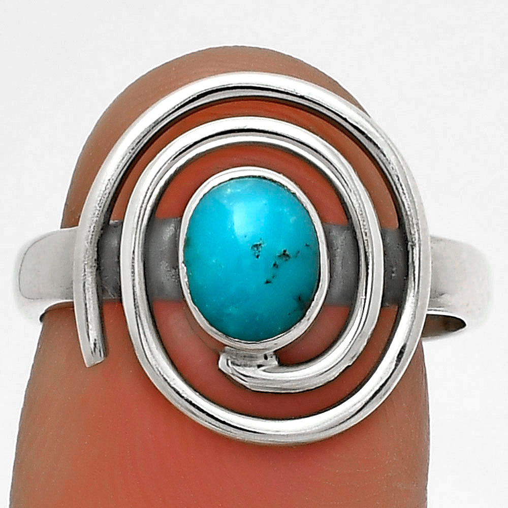 Spiral - Natural Kingman Turquoise Ring size-7 R-1485 SDR177301