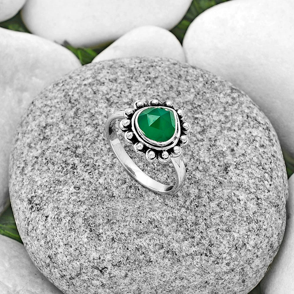 Faceted Natural Green Onyx Ring size-8.5 R-1124 SDR180602