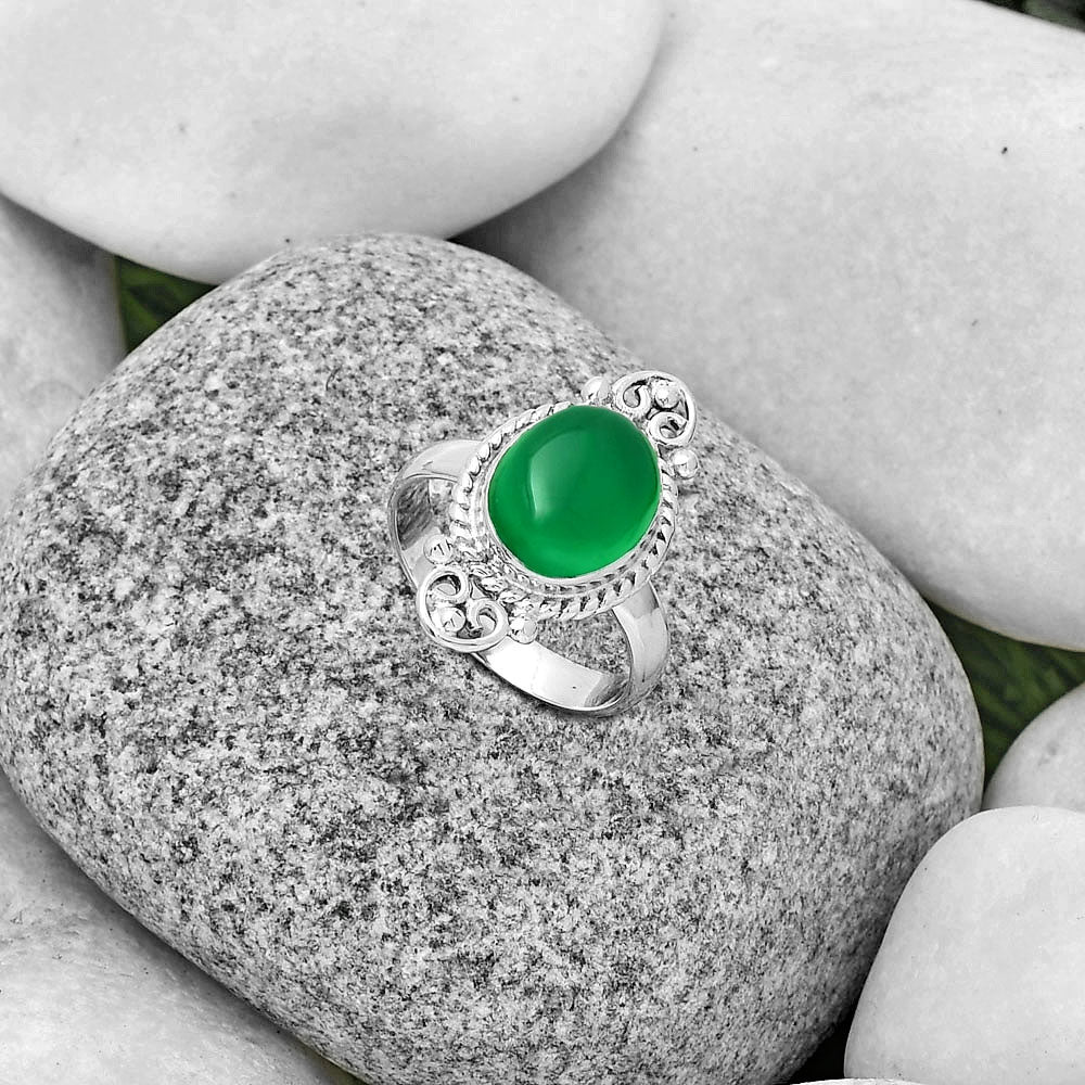 Natural Green Onyx Ring size-9 R-1500 SDR189950