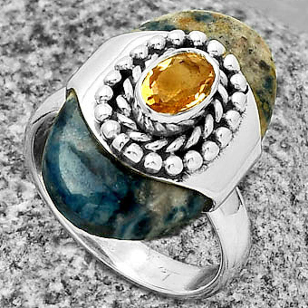 Blue Scheelite - Turkey & Citrine Ring size-6 R-1371 SDR192416
