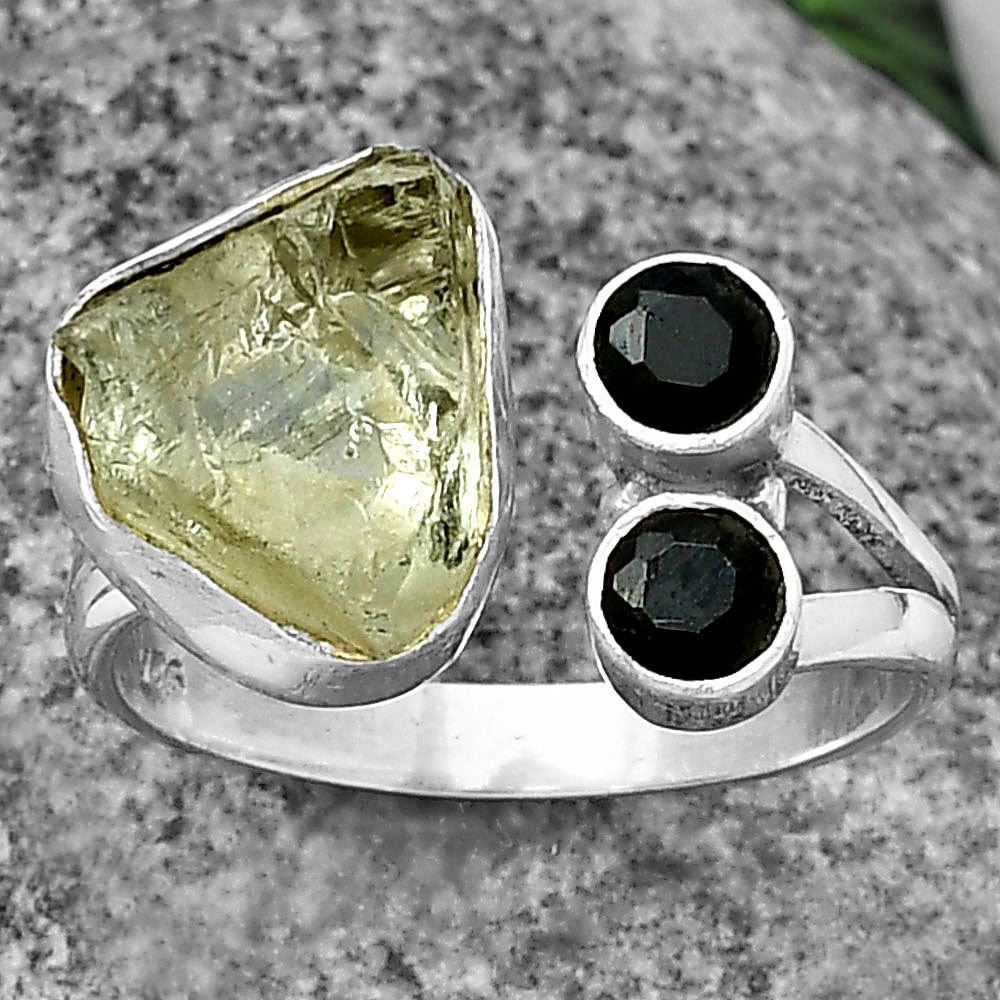 Adjustable - Prasiolite Rough & Black Onyx Ring size-7 R-1243 SDR206942