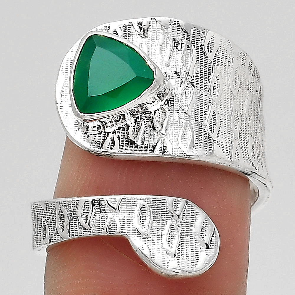 Adjustable - Natural Green Onyx Ring size-7 R-1374 SDR246909