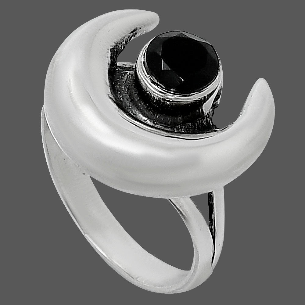 Crescent Moon - Natural Black Onyx Ring size-8 R-1072 SDR248856