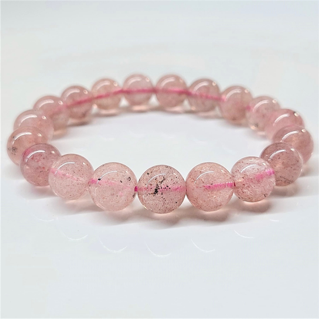 Strawberry Quartz Round Bead Bracelet - Soulmate Magnetism