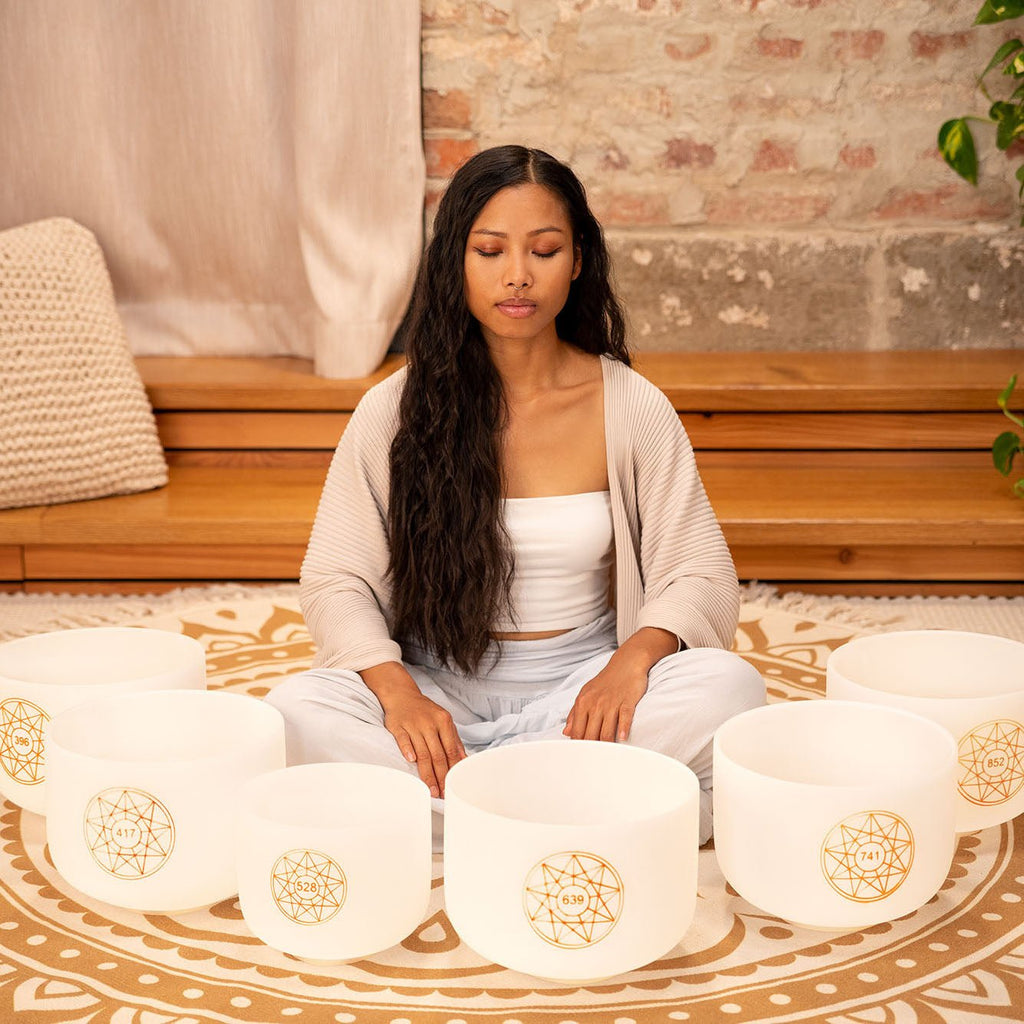 Solfeggio Crystal Singing Bowl Set (396, 417, 528, 639, 741, 852 Hz)