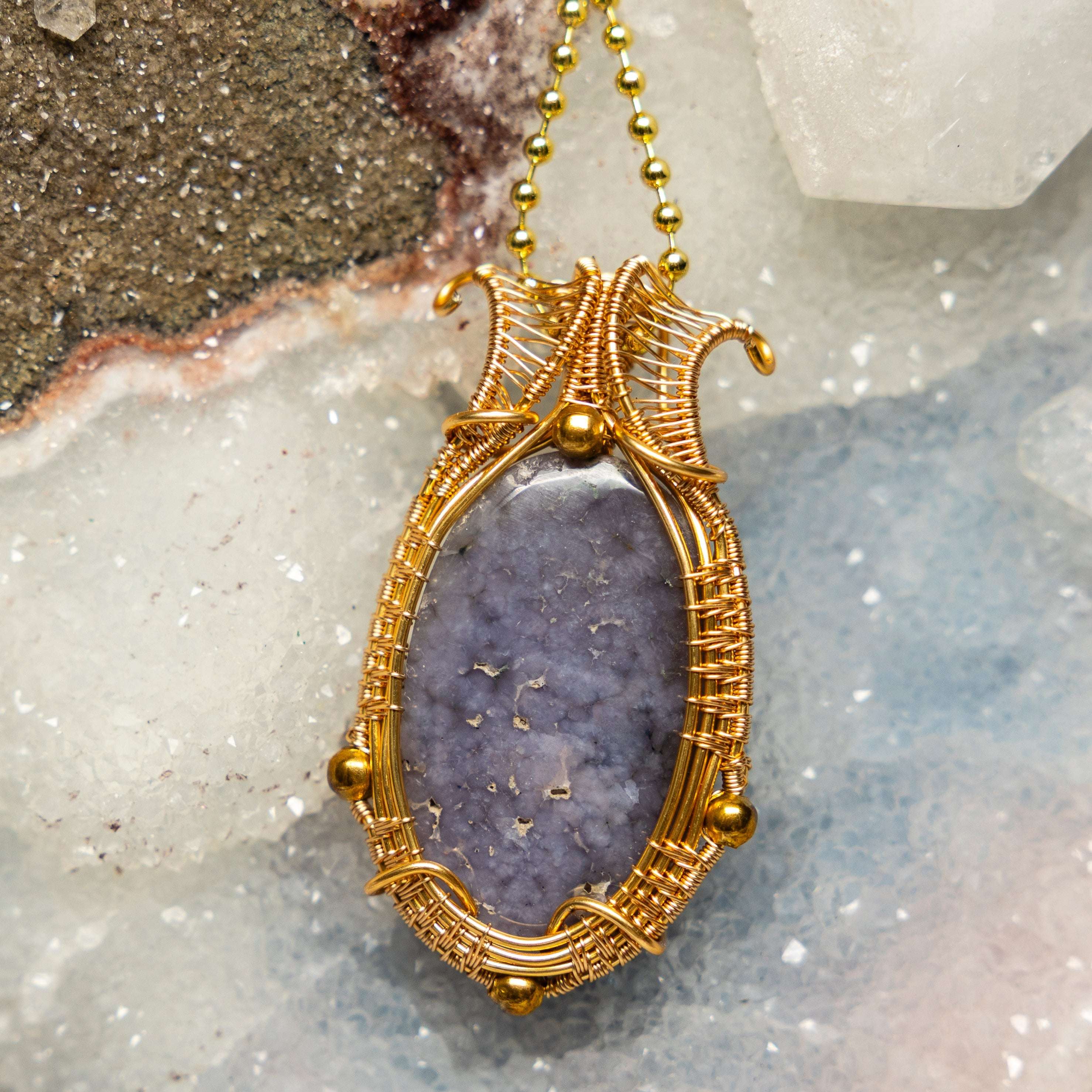 Wire Wrap Pendant | Blue Chalcedony & Copper