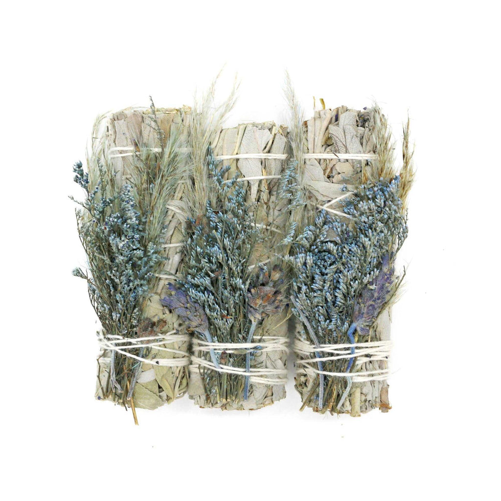 'Blue Bouquet' Floral White Sage Smudge Stick (4 in.)