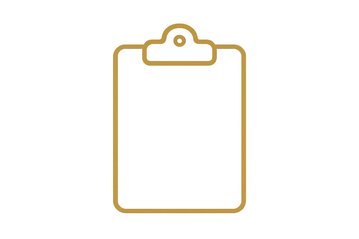 Gold outline of a clipboard icon