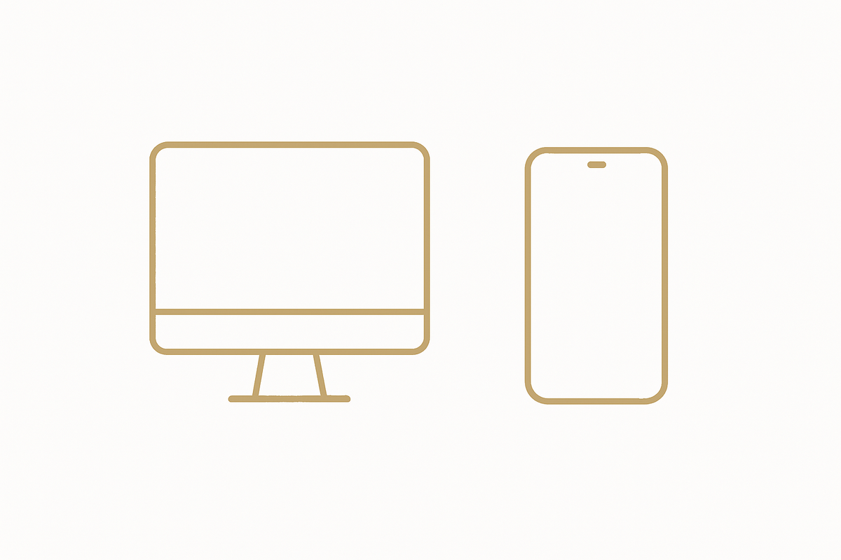 Gold outline of a computer and cellphone icon