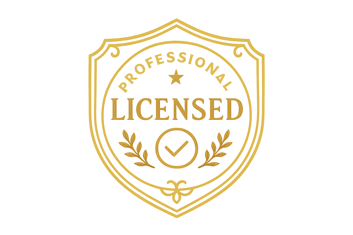 Gold outline of licensed badge icon