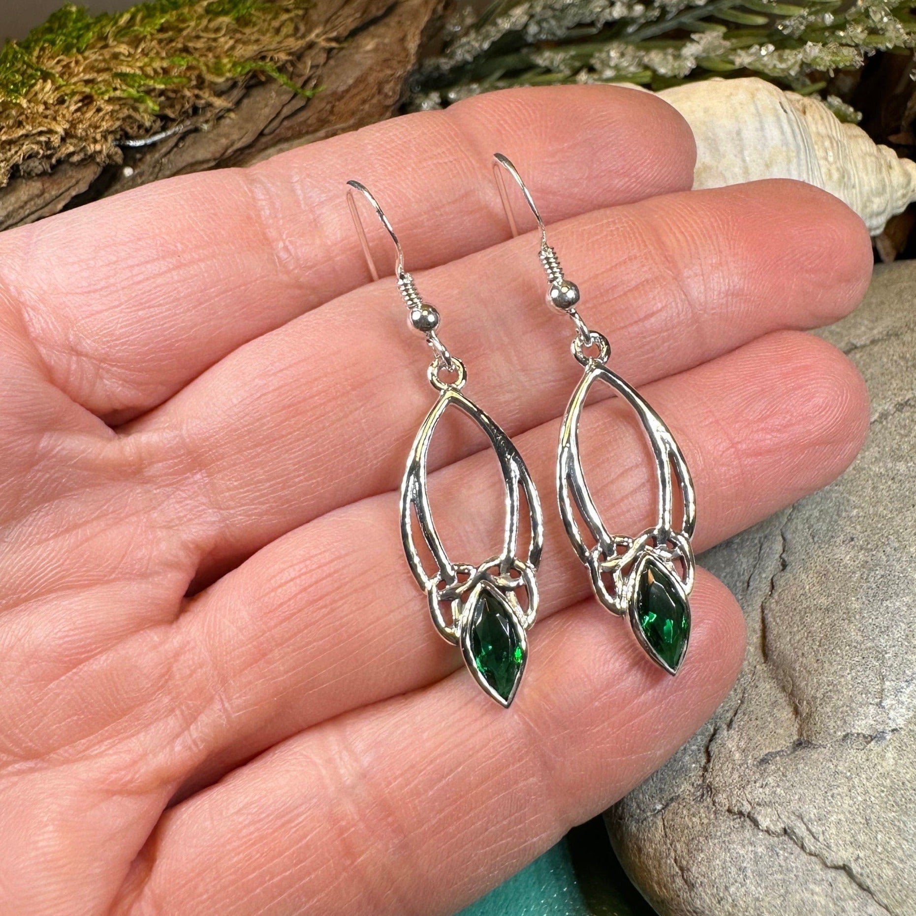Emerald Trinity Knot Earrings