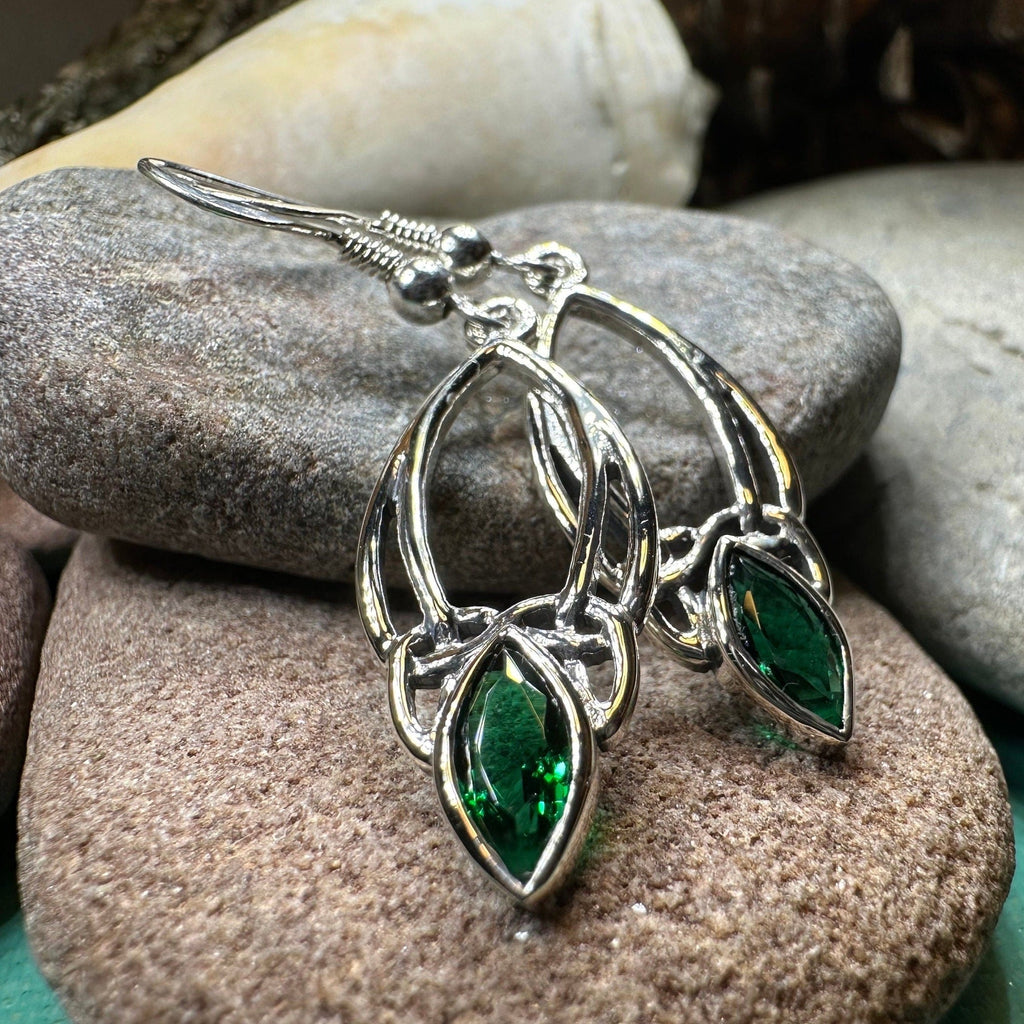 Emerald Trinity Knot Earrings