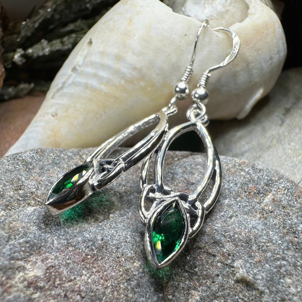 Emerald Trinity Knot Earrings