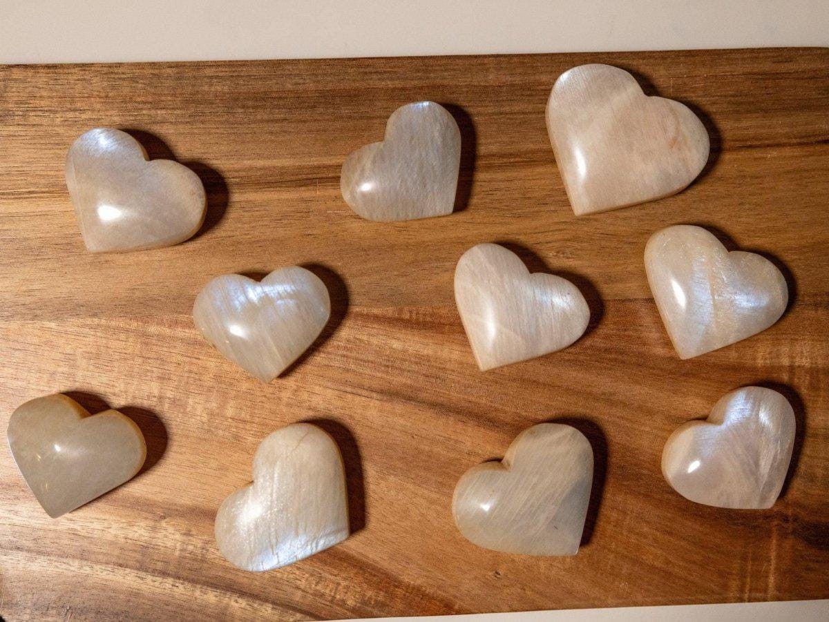 Moonstone Heart Crystal: Polished Gemstone, Divine Feminine Energy