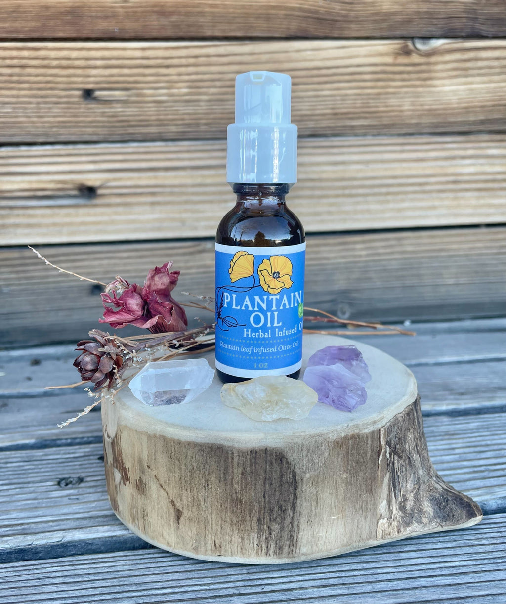 Plantain Leaf Infused Olive Oil, Organic, 1oz bottle